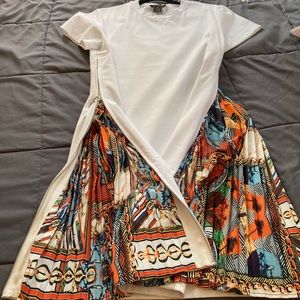 White / colorful surprise midi length dress